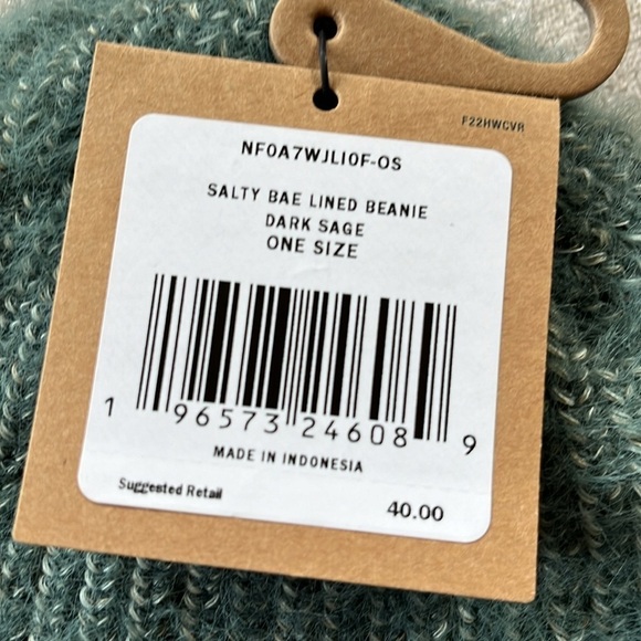 Brand New The North Face Salty Bae Lined Beanie Dark Sage Cuffed Knit Logo Hat - Picture 4 of 14